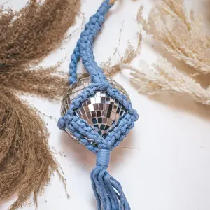 Powder  Blue Disco Ball Macrame Hanger