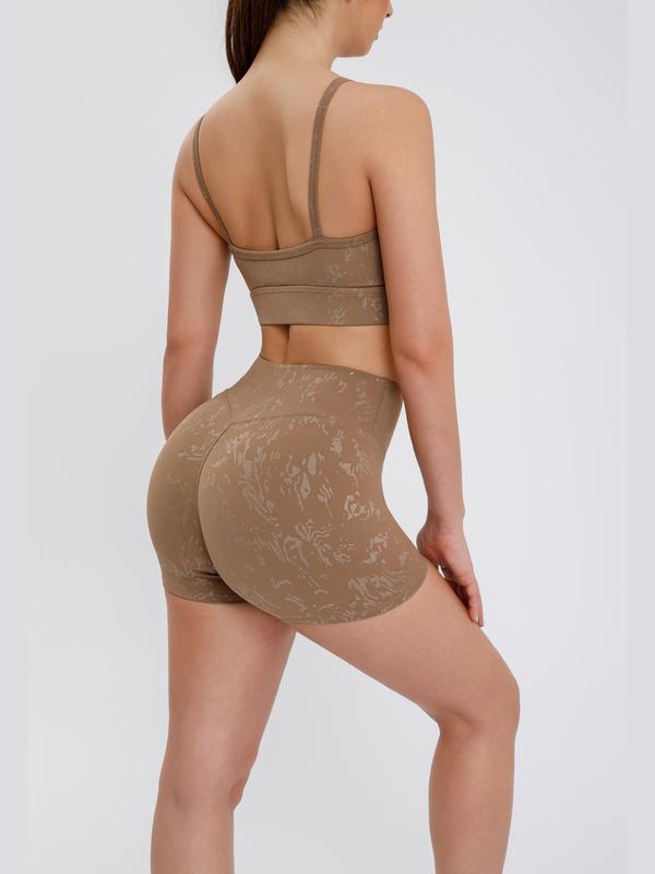 S&W Women's Yoga 3-Piece Set - Biker Short, Tank Top, Jacket with Zipper - Tie-Dye in Apricot Blue & Black - High-Rise Collar, 4-Way Stretch