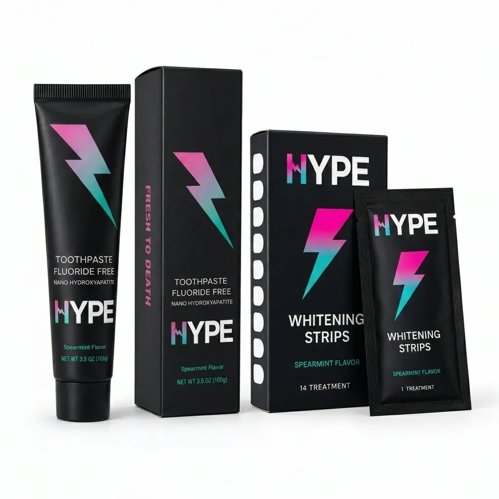 HYPE Whitening Strips + Nano Hydroxyapatite Toothpaste Combo | 8% Hydrogen Peroxide, Enamel Safe, Fluoride Free, SLS Free, 14 Treatments, Spearmint, Dentist Developed
