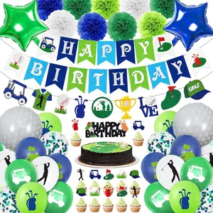50Pcs Golf Birthday Party Decorations Golf Themed Party Supplies Includes Print Balloon Foil Balloon Cake Topper Banner Paper Pompoms