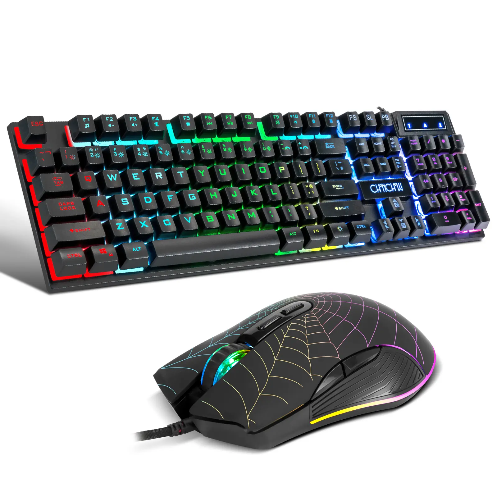 CHONCOW Wired Gaming Keyboard and Mouse Set, 104 Key Full-Size Illuminated Keyboard, Mouse up to 3600 DPI, Rainbow Backlight, Mechanical Feel, Compatible with PC, Xbox, Mac OS for Gaming and Work