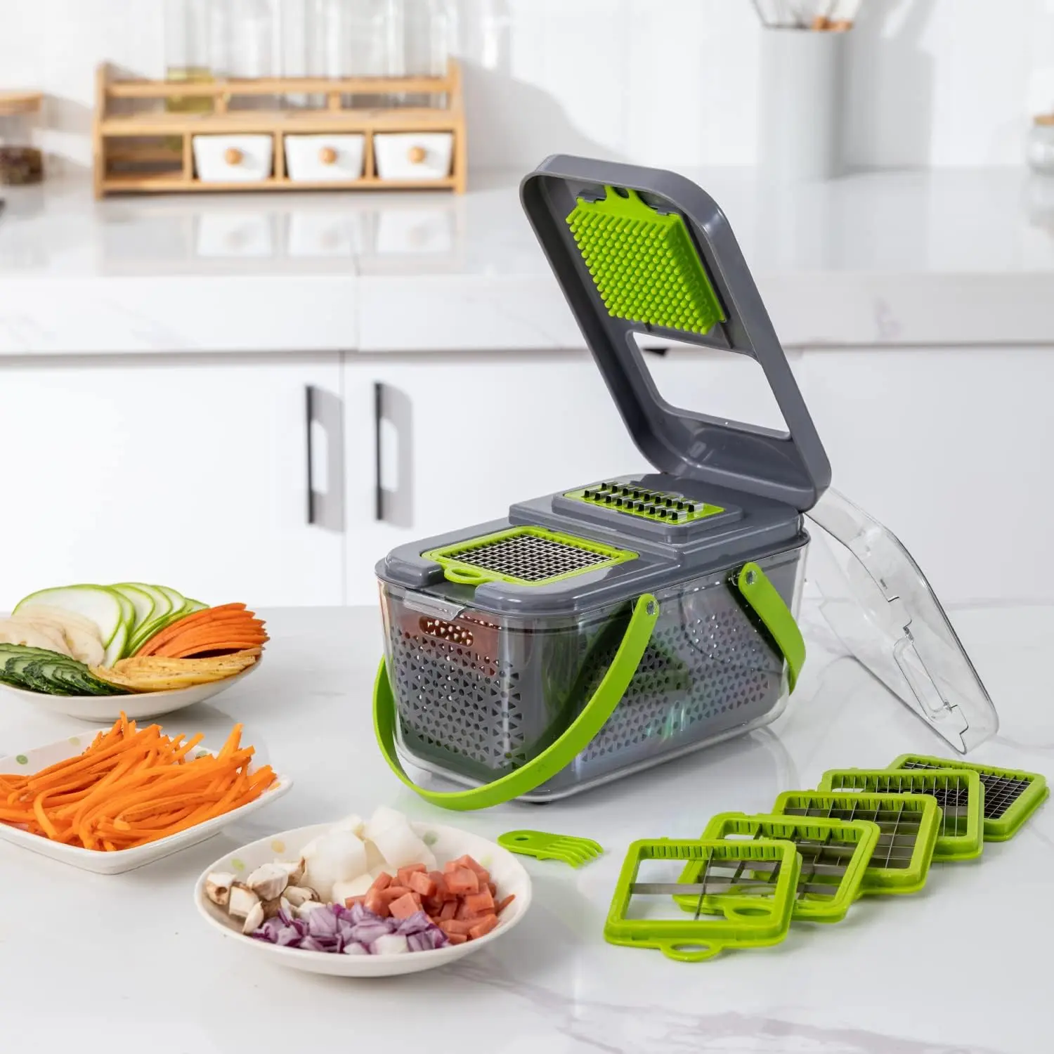Vegetable Cutter, Mandoline Slicer with Blades, with Container for Egg| Cheese Grater | Veggie Dicer | Onion Mincer Chopper