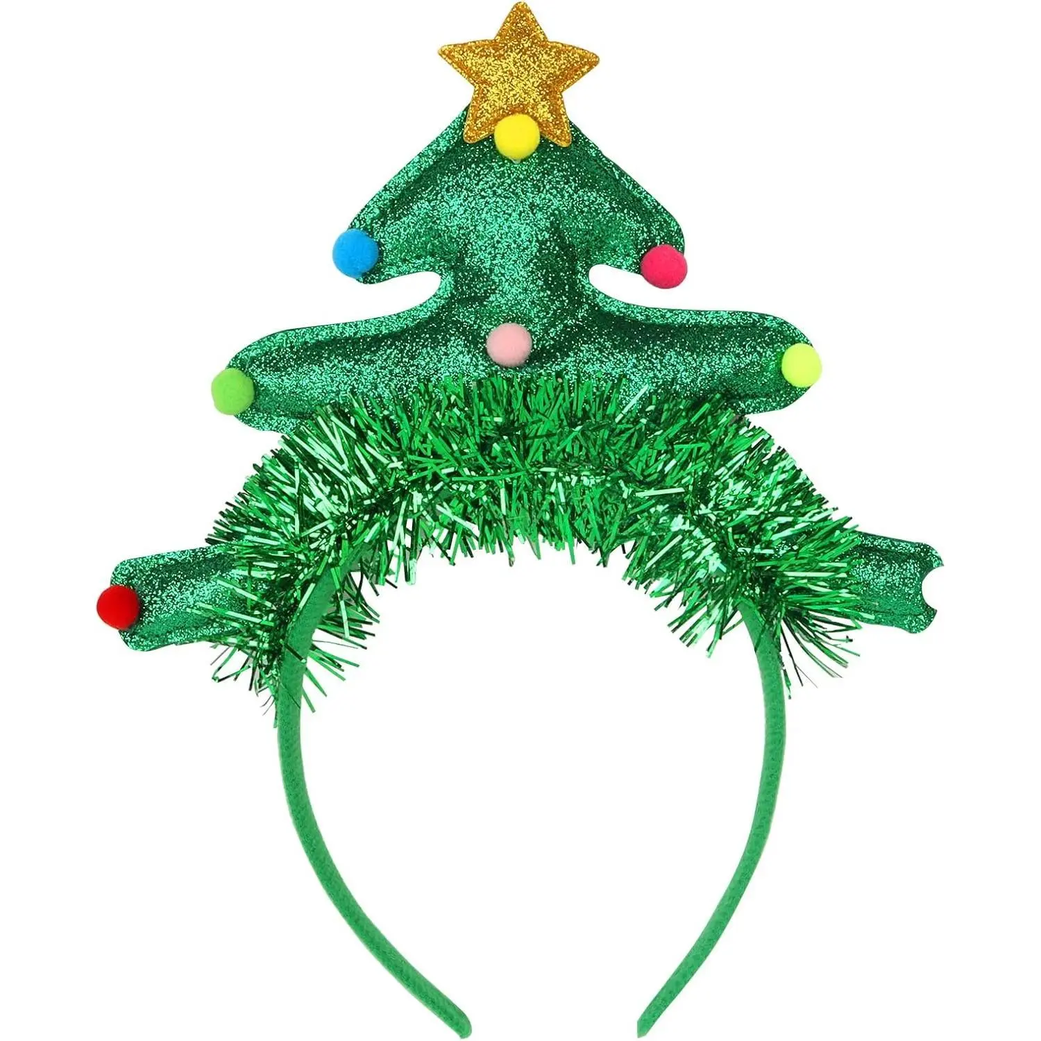 Christmas Tree Headband, Classic Holiday Hair Accessory in Soft Cloth Fabric for Kids & Adults, Unisex Birthday Party Photo Props, Colorful