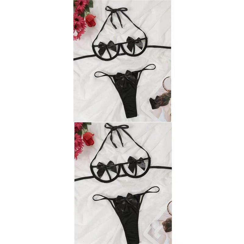 New Sexy Underwire Lingerie Set: Bikini with Bow Details and Cut-out Design