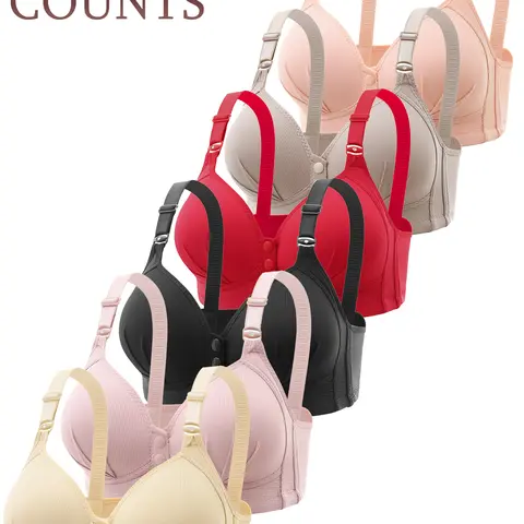 Women's 6-Pack Minimalist Front Closure Wireless Supportive Bras - Basic Solid, Comfortable, Breathable, Seamless Underwear for Women, Push Up, Invisible Non-Adhesive Everyday Bras, Ideal for Casual Daily Wear, Christmas Gatherings
