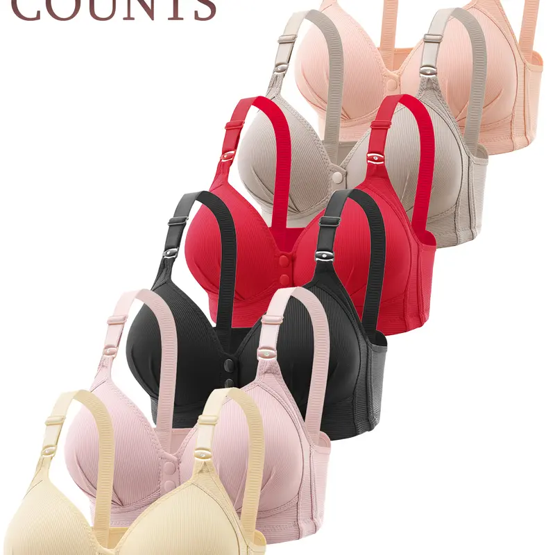 Women's 6-Pack Minimalist Front Closure Wireless Supportive Bras - Basic Solid, Comfortable, Breathable, Seamless Underwear for Women, Push Up, Invisible Non-Adhesive Everyday Bras, Ideal for Casual Daily Wear, Christmas Gatherings