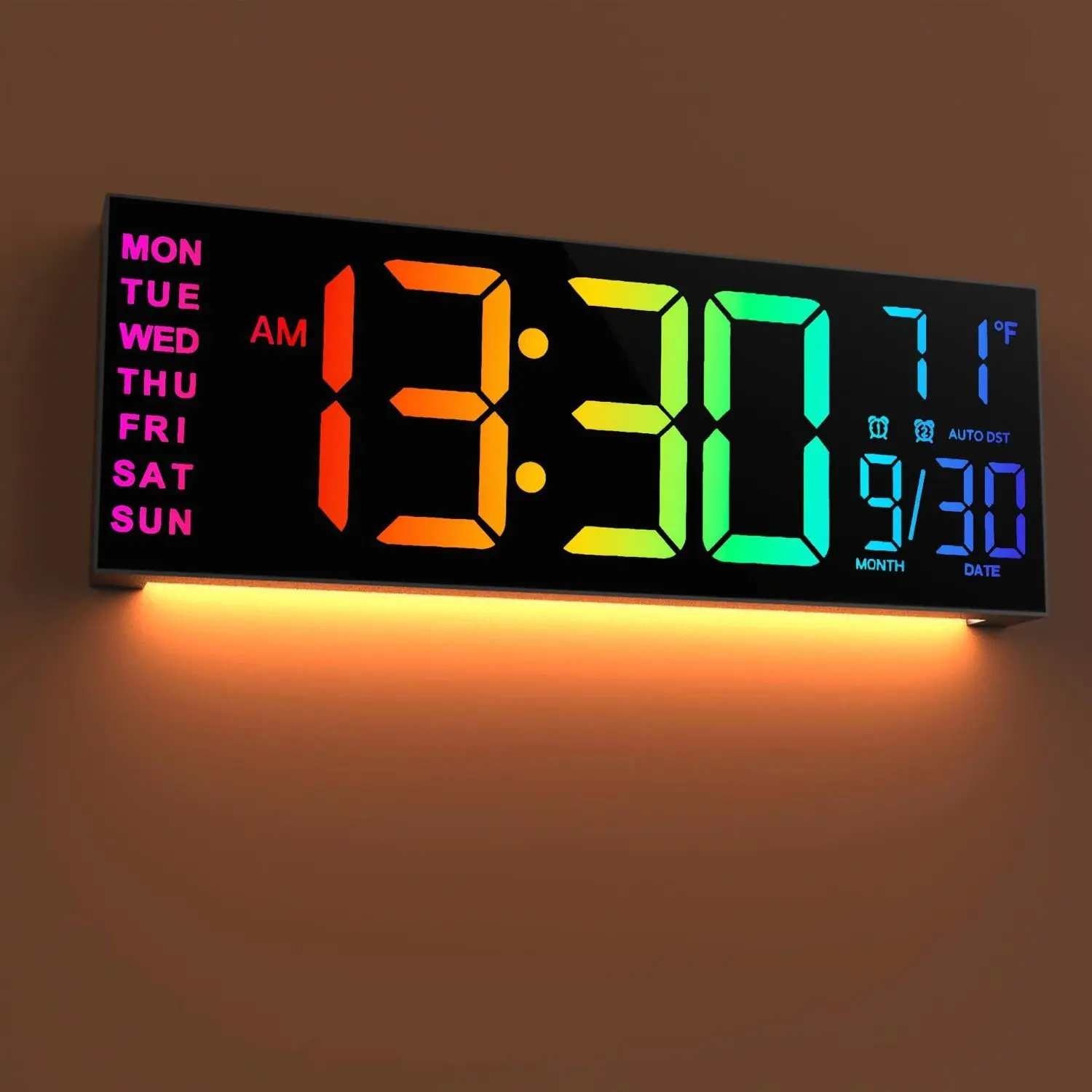16.2'' Large Digital Wall Clock with Remote Control | Big LED, Dual Alarm, 8 RGB Colors, Auto Brightness, Date, Auto DST, Temperature, Night Light, Gym Clock for Living Room, Bedroom, Office Wall Decor - Maxstar