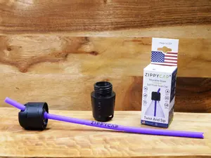 ZippyCap Reusable Silicone Straw & Spill Proof Cap - Made in USA, Twist Close Germ Shield, Fits Most Bottles, 3-in-1 ZippyStraw, Keychain Loop Case Included