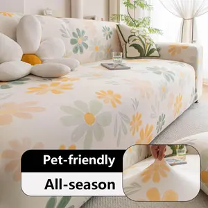 1pc Daisy Floral Country Style Stretch Sofa Cover, All-Season Slipcover for 1-5 Seater, Pet-Friendly and