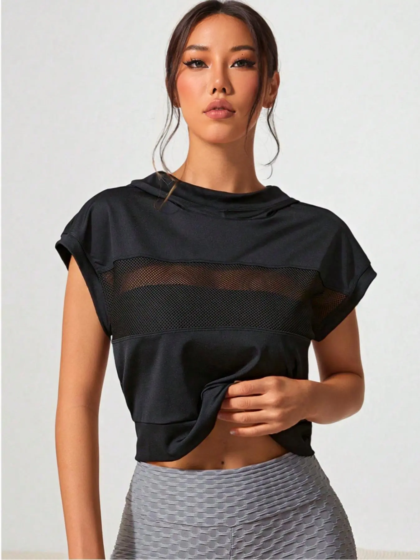 Women's Breathable Mesh Sports Hoodie, Sporty Quick Drying Top for Outdoor Workout Running, Ladies Sportswear for Summer, Athletic Fashion Activewear, Activewear Clothing
