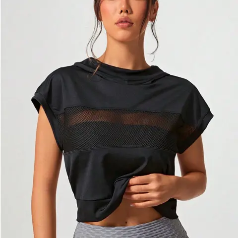 Women's Breathable Mesh Sports Hoodie, Sporty Quick Drying Top for Outdoor Workout Running, Ladies Sportswear for Summer, Athletic Fashion Activewear, Activewear Clothing
