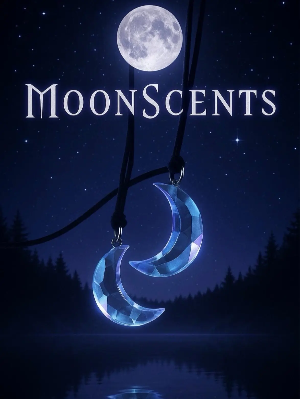 MoonScents Crystal Crescent Moon Necklace - 3/4" Glass Pendant on Waxed Black Cotton Cord Adjustable Length for Choker or Long Necklace