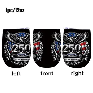 1pc 12oz Stainless Steel Tumbler with USA 250th Anniversary Patriotic Badge Design, Leak-Proof & Insulated, Reusable, Hand-Wash Only, Classic Eggshell Contour, Timeless Appeal, Perfect for Office, Camping & Holidays, Ideal Holiday Gift