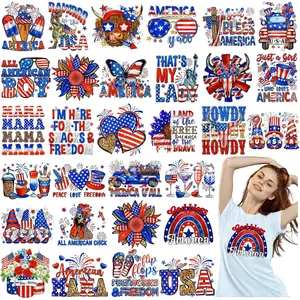 30 count Patriotic Iron on Transfers Memorial Day Flag Day 4th of July Iron on Decals Patches Appliques Heat Transfers Vinyl Cute Decals for Clothes Bag Pillow Covers DIY