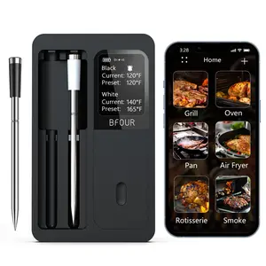 2-probe smart wireless meat thermometer, equipped with dual probes, kitchen thermometer for meat and food, supports Bluetooth and WiFi combination functions, high accuracy and fast measurement speed