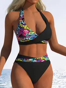 Women's Fashion Two-Piece Halter Neck Bikini Set, Stylish Tie Dye Swimsuit for Beach & Pool, Comfortable Swimwear for Summer Vacation