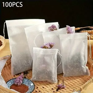 100Pcs Disposable Tea Bags Filter Bags for Tea Infuser with String Heal Seal, Food Grade Non-woven Fabric Spice Filters Teabags, Tea Making Tools