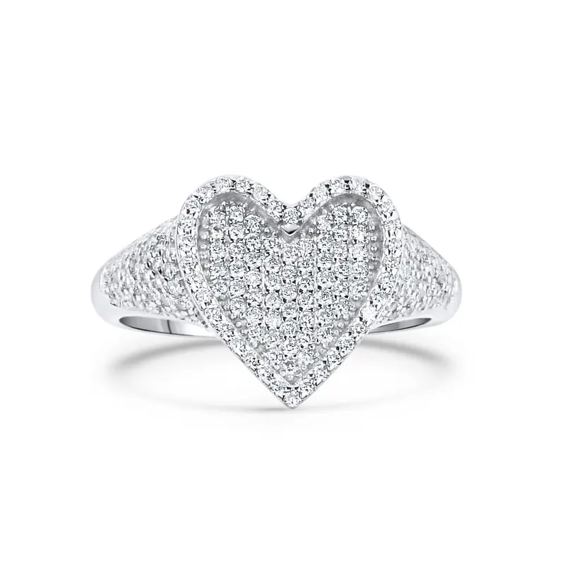 Iced Heart Ring | 925 Sterling Silver | Dainty Heart-Shaped Ring for Women | Gift for Her