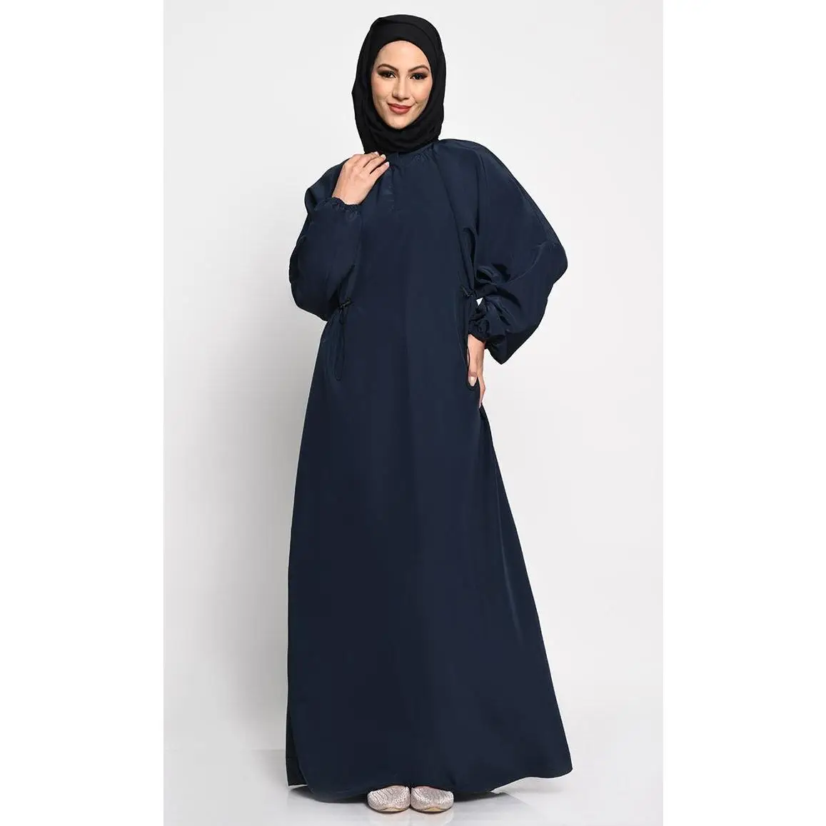 Kashibo A line solid Abaya dress with elastic waist - Navy