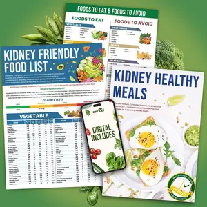 Laminated Kidney Friendly Food List Chart for CKD & Dialysis - Renal Diet Food Guide with Low Sodium, Potassium & Oxalate Foods, Daily Meal Planning, Recipes & Grocery Support for Kidney Health