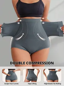 1 Count Women's High Waist Double Compression Shapewear Shorts, Underwear, Tummy Control Butt Lifting Shaper, Comfort Breathable Adjustable Body Shapewear, Women's Shapewear Bottoms for Daily Wear, Highwaist Girdle Everyday, Fajas Shapewear