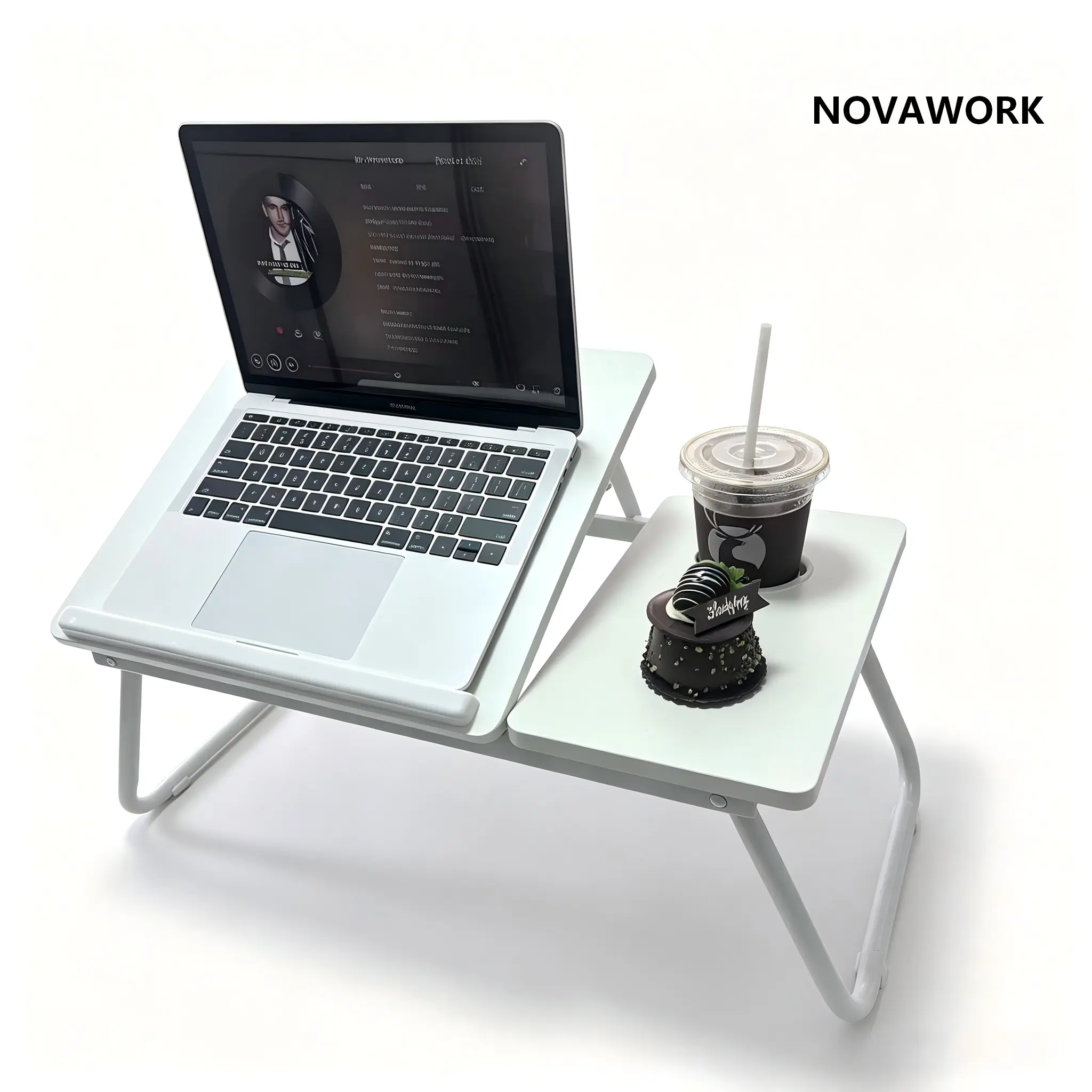 Folding Computer Laptop Desk - Adjustable Ergonomic Minimalist Lap Desk with Cup Holder, Height-Angle Tilting, Foldable Portable Space-Saving Laptop Stands & Trays for Home Office, Breakfast in Bed