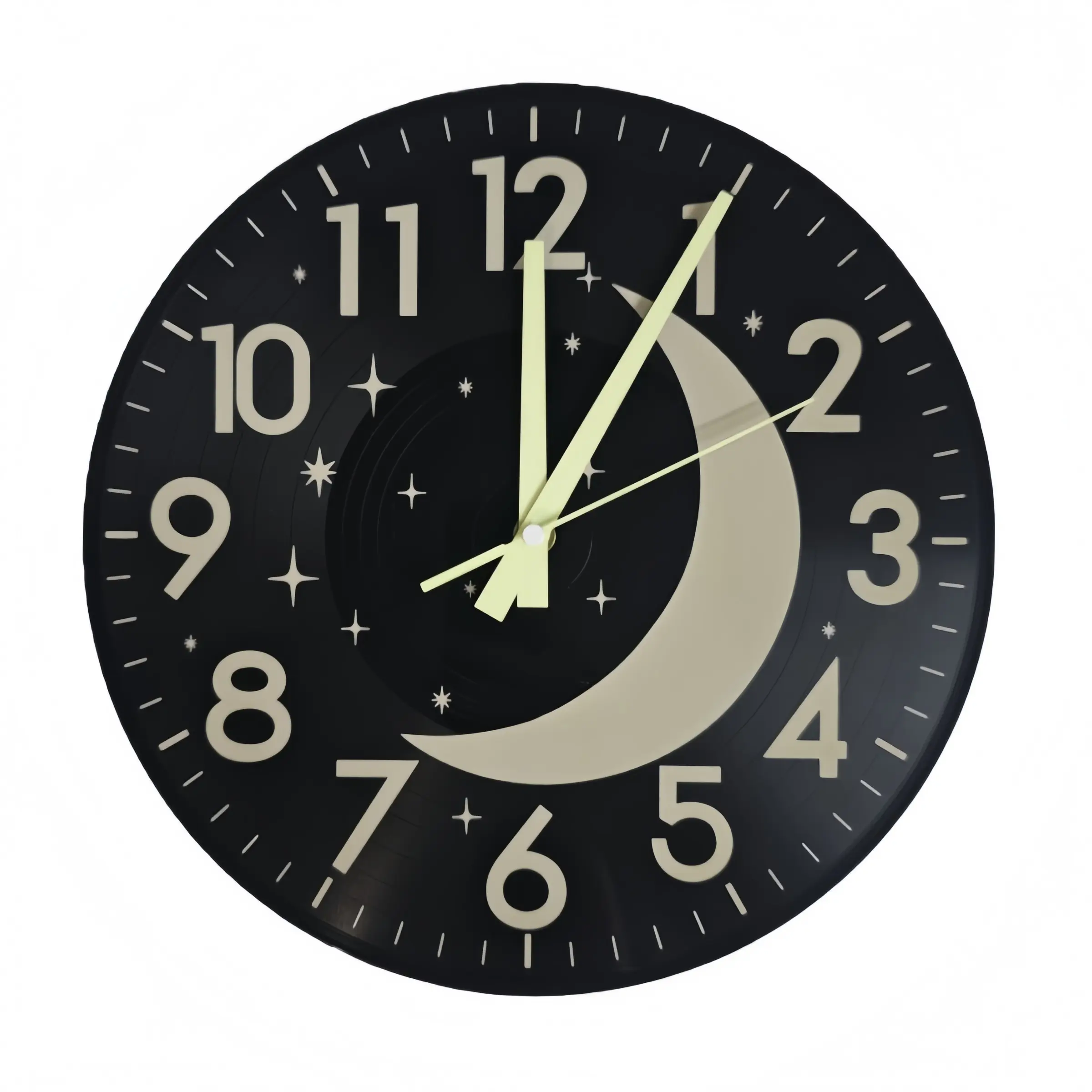 Fluo Glue Analog Wall Clock with Star & Moon Design, 12-Inch Decorative Timepiece for Bedroom Living Room Kitchen Gift Idea