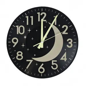 Fluo Glue Wall Clock with Star & Moon Design, 12-Inch Decorative Timepiece for Bedroom Living Room Kitchen Gift Idea