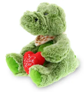 DOLLIBU Sitting Alligator Stuffed Toy (1 Piece) - Super Soft Polyester with Embroidery Red Heart "I Love You", 16.5l×3.5w×0.2h in, Valentine's Day Gift for Adults to Kids, Bedroom Decor Accessory