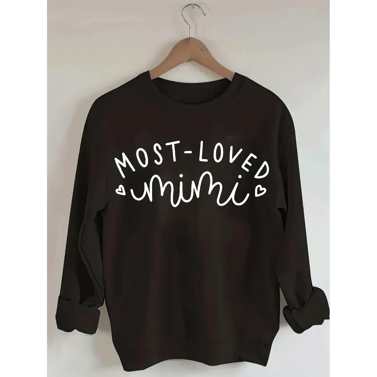 Fashion "Most - Loved Mimi" Letter - Printed Sweatshirts Cozy Soft Breathable Crewneck Sweatshirt with Family Style and Unique Graphic Design