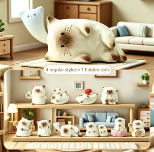 ThingsWoo-Cat Pai Emotion Blind Box Figurine-Collectible Mini Cat Figures for Desk Shelf Display, Cute Emotional Expression Designs, Stress Relief Gift for Cat Lovers - Must-Have Summer Room Makeover