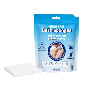 Turgiene Disposable No Rinse Bathing Wipes - All-in-1 Single Use Shower Wipes, Simply Dampen, Lather, and Dry Without Shampoo or Rinsing, Wipes for Travel, Camping, Gym, Unscented 25 Sponge