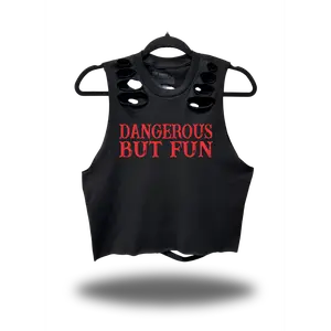TheDriveClothing Dangerous But Fun Road Rash Black Back Cut Crop Tank – Unisex Red Graphic Streetwear Tee, Biker Inspired Y2K Style, 100% Ring-Spun Cotton, Edgy Casual Outfit Top