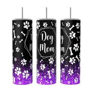 Dog Mom 20 oz Tumbler Coffee Drinkware Insulated with Lid and Straw Skinny Portable Vacuum Insulated Sublimation Custom Name Option