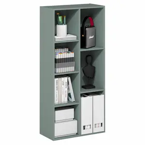 LUDER Staggered-Cube Composite Wood Bookshelf - 7 Cubes, 9.4x19.5x41.7in, 31.8kg, Home Organizer Storage Rack for Living Room, Bedroom, Staggered Cubes