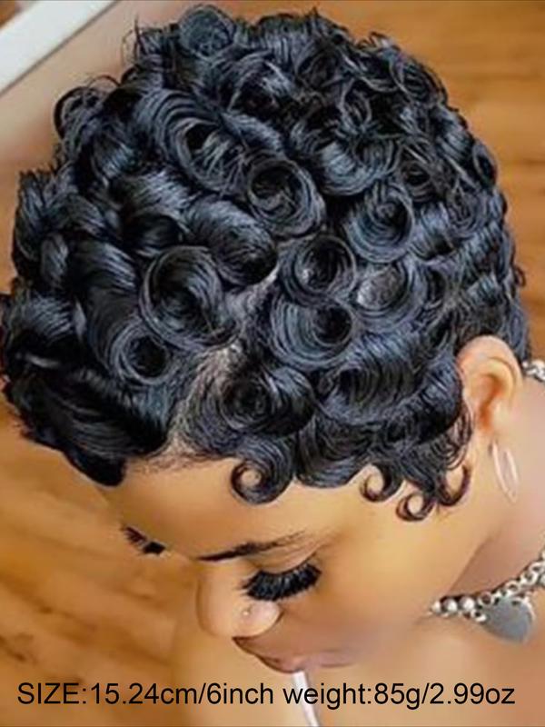 Curly Wave Wig Pixie Cut Wig for Women Halloween Wig Full Machine Made Wig 150% Density 6 Inch Human Hair Wigs