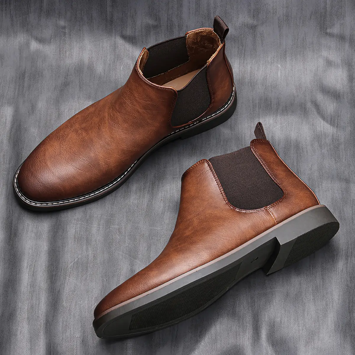 Men’s Retro Leather Chelsea Boots Comfortable Ankle Boots Non-Slip Casual Work Shoes Deep Brown