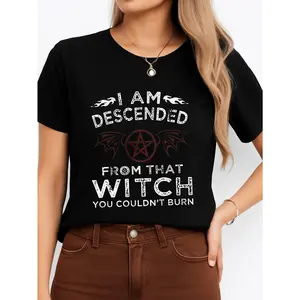 I Am Descended From That Witch You Couldnt Burn T Shirt Black Halloween Costume Personalized Unisex Women Top Summer Comfortable Breathable Short Sleeve Tee Suitable For All Outfits Made In Usa
