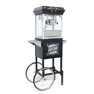 Popcorn Machine with Cart – 8oz Popper with Stainless-steel Kettle, Heated Warming Deck, and Old Maids Drawer,Black
