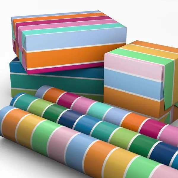 Hallmark Modern Wrapping Paper Rolls for Birthday, Graduation, Christmas, Gift Wrap Paper (Set of 3 Reversible Rolls: 75 sq. ft. ttl.) Black, White, Blue, Orange, Yellow & Green for All Occasions