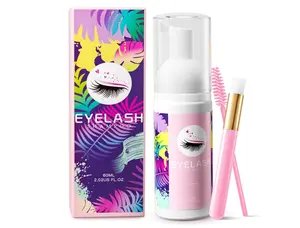 Buqikma Lash shampoo for Eyelash Extension, 60Ml/2.02 fl.Oz Eyelash Shampoo Kit with Lash Wash Brushes Gentle Lash Extension Cleanser for Professional Salon and Home Eyelash Care