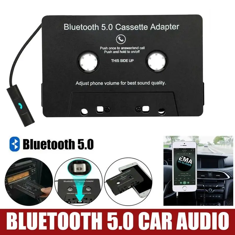 Bluetooth 5.0 Car Audio Cassette Adapter (0.18kg) - Radio, MP3 Support, Handsfree Calling, Phonebook Access for iOS, Android Devices, Handsfree Phonebook