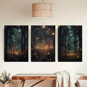 3pcs Dark Art Surrealism Fairy Forest Abstract Illustration Canvas Wall Art, Wooden Frame Home Decor, Mdf Material, Made in China