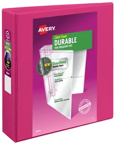 Avery Durable View 3 Ring Binder, 2" Slant Rings, 1 Pink Binder (17836)