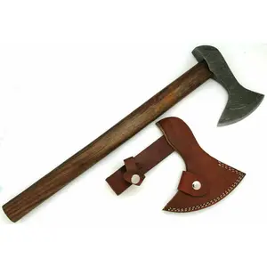 Custom Handmade Damascus Steel Burl Wood Axe Hatchet Tomahawk MB-0027