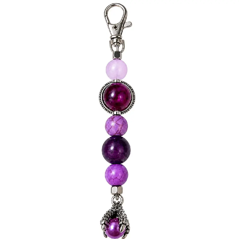 Handmade Gemstone Keychain – Dragon Claw Charm, All Glass Beads, Choose Your Color