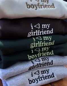 Embroidered 'I Love My Girlfriend or Boyfriend' Hoodie or Crew Neck, Long Sleeve, Classic fit, Unisex, Adult