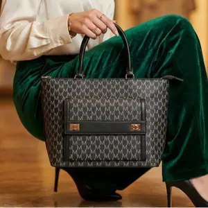Women’s Fashion Black Monogram Structured Satchel Top Handle Bag – Style #2084