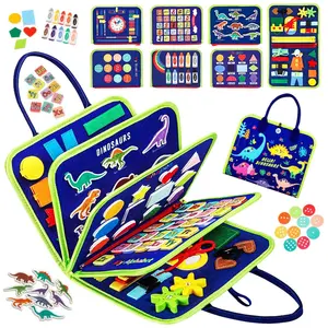 Blue Dinosaur Busy Board, Promotes Fine Motor Skills, Educational Sensory Toy, Prechool Learning Travel Toy, Ideal Gift for Boys and Girls, Preschool Busy Board