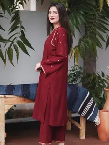 Stitched 3-Piece Embroidered Dhanak Suit Set by Sky Cashmere